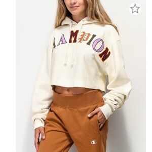 Champion Reverse Weave Old English Logo Cropped Hoodie Sweatshirt Size 2XL